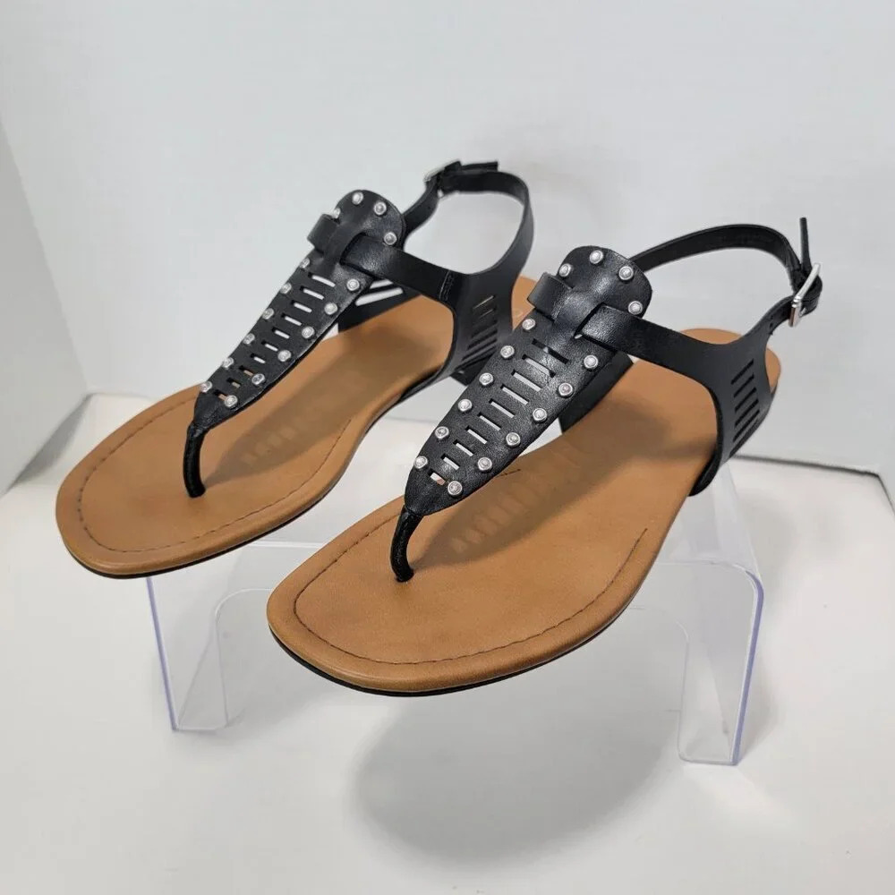 Franco Sarto Sarita Black Leather Sandal Summer Gladiator Womens 7.5 Casual